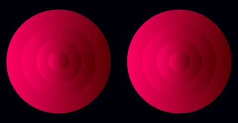 Two bright red spheres on a black background with round shapes, vivid red Stock Illustration