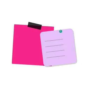 Two bright sticky notes, one pink and one lavender, with tape and pin Stock Illustration