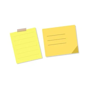 Two bright yellow sticky notes with lines, one taped, isolated on transpare.. Stockillustratie
