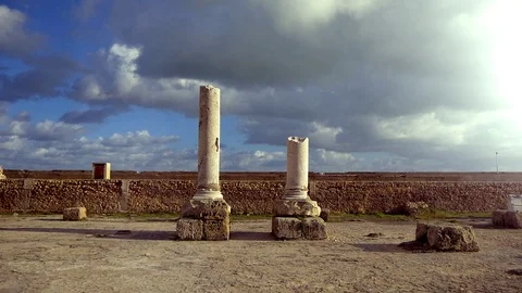 Two Broken Columns From Ruined Ancient City Stock Footage 114254279