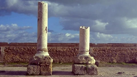 Two Broken Columns From Ruined Ancient City (2) Stock Footage 114254407