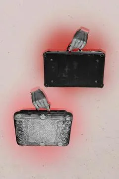 Two broken electronic devices with cracked screens on pink wall Stock Photos