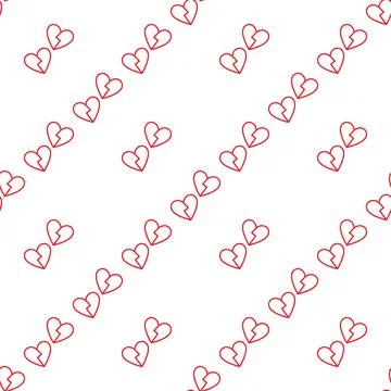 Two Broken Hearts vector Divorce or Heartbreak seamless pattern in line style Illustrazione stock