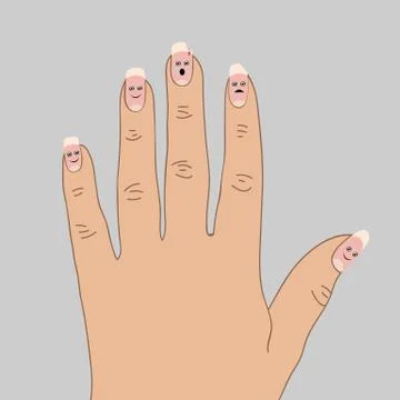 Two broken nails on hand. Cartoon illustration. Illustration