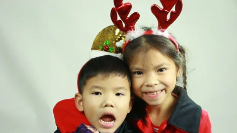 Two brother looking at camera  in studio Chiangmai  Thailand Stock Footage 145509473