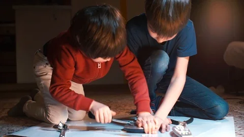 Two brothers break old electro objects. Home education COVID-19. Stock Footage 123563198