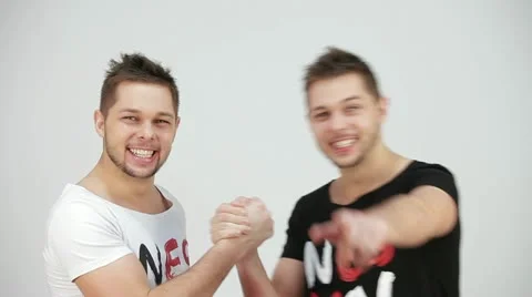 Two brothers, congratulate each other Stock Footage 22222532