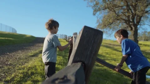 Two Brothers FixingnFence2 Stock Footage 83094538