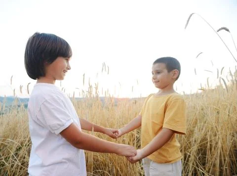 Two brothers at meadow Stock-Fotos