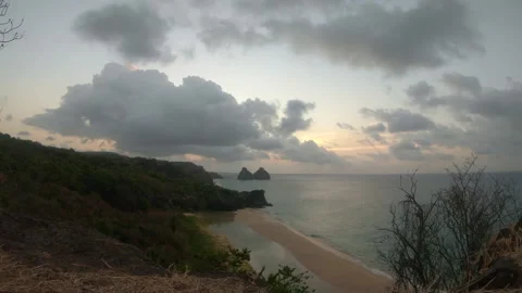 Two Brothers Rock at the sunset time, Fernando de Noronha, Brazil Stock Footage 172408057