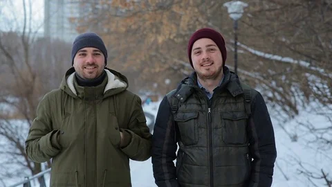 Two brothers in winter park Stock Footage 72509221