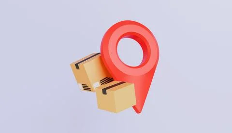 Two brown cardboard boxes with pin map location, safe and fast deliveries Stock Illustration