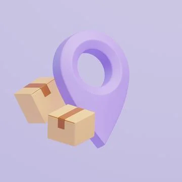 Two brown cardboard boxes with violet location pointer Stock Illustration