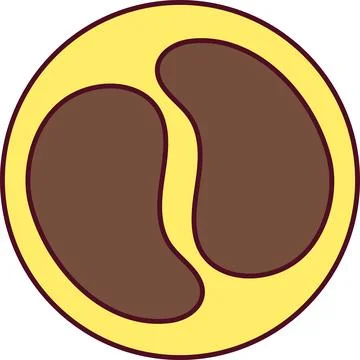 Two brown coffee beans inside yellow circle frame icon element Stock Illustration