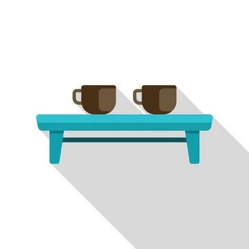 Two brown coffee cups standing on blue table with long shadow Ilustração Stock