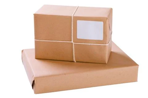 Two brown paper parcels Stock Photos