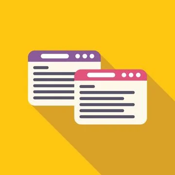 Two browser windows showing code on yellow background with long shadow Stock Illustration