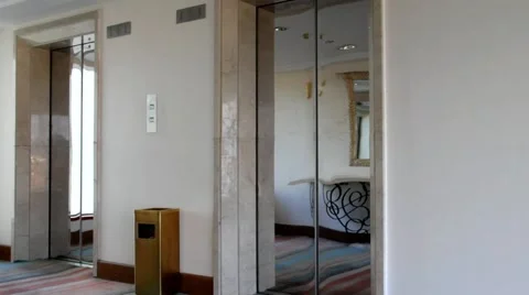 Two brushed metal elevator doors Stock Footage 44635602