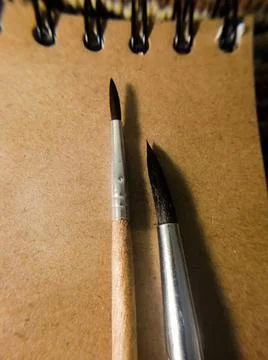 Two brushes on brown paper Stock Photos