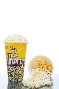 Two buckets of popcorn isolated on a white background Stock Photos