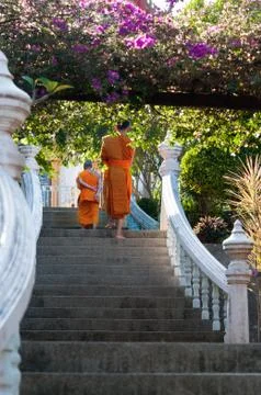 Two buddhist monks in monastery Stock Photos