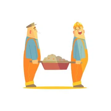 Two Builders With Barrow On Construction Site Stock Illustration