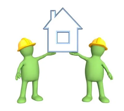Two builders, holding in hands the stylized house Stock Illustration