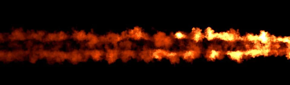 Two burning fire lines on black, isolated - object 3D illustration Stock Illustration