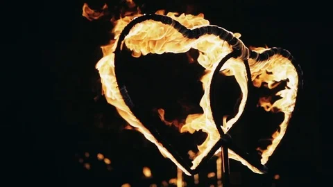 Two burning heart at night Stock Footage 81719908