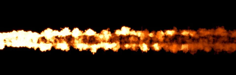 Two burning lines of fire on black, isolated - object 3D illustration 스톡 일러스트