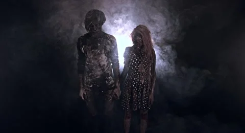 Two burnt zombie scare. Video stock 66787167
