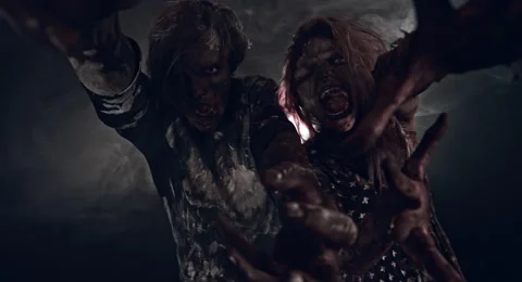 Two burnt zombie scare. Video stock 66789636