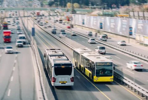 Two buses. Bus rapid transit in Istanbul. Stock Photos