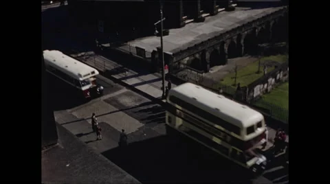 Two Buses Pass Edinburgh Bus Stop in 1957 Video stock 48234866