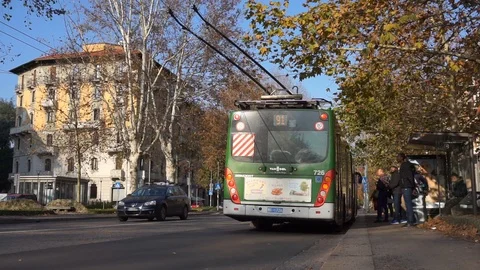 Two buses stop Stock Footage 121372249