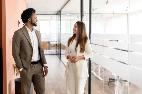 Two business colleagues engaging in a constructive discussion Stock Photos