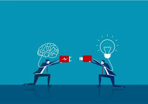 Two business connect plug brain and light bulb. Concept business . Stock Illustration