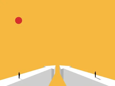 Two business leaders share the same goal, guided by an arrow Illustrazione stock