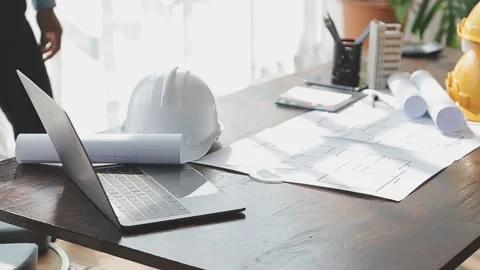 Two business man construction site engineer. Engineering objects on workpla.. Stock Footage 236645795