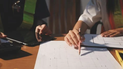 Two business man construction site engineer. Engineering objects on workpla.. Stock Footage 306572545