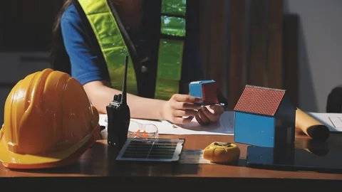 Two business man construction site engineer. Engineering objects on workpla.. Stock Footage 306572599