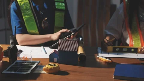 Two business man construction site engineer. Engineering objects on workpla.. Stock Footage 306572633