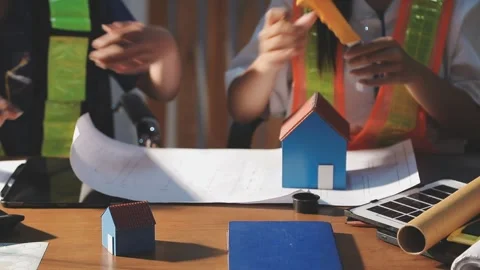 Two business man construction site engineer. Engineering objects on workpla.. Stock Footage 306572742