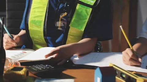 Two business man construction site engineer. Engineering objects on workpla.. Stock Footage 306572798