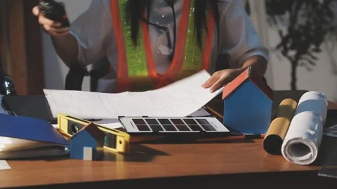 Two business man construction site engineer. Engineering objects on workpla.. Stock Footage 306572837