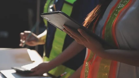 Two business man construction site engineer. Engineering objects on workpla.. Stock Footage 306573666