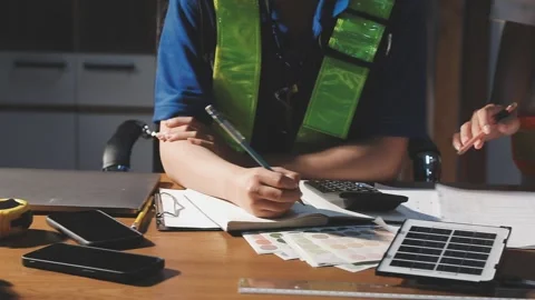 Two business man construction site engineer. Engineering objects on workpla.. Stock Footage 306573669