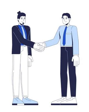 Two business men shaking hands in agreement 2D cartoon characters Stock Illustration
