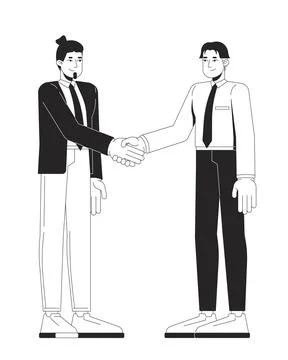 Two business men shaking hands in agreement 2D line characters Stock Illustration