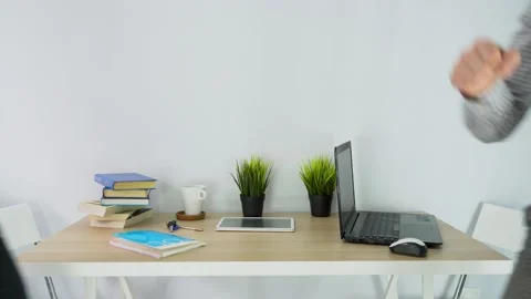 Two business men sit down at table for interview. Working during quarantine Stock Footage 131470300